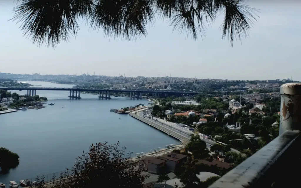 A scenic view from Pier Loti Hill, overlooking the Golden Horn and the city of Istanbul.