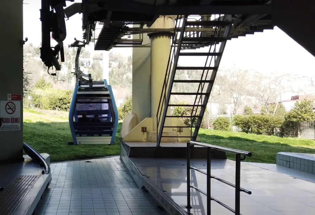 Eyüp Cable Car arriving at the stop near Pier Loti Hill in Istanbul.