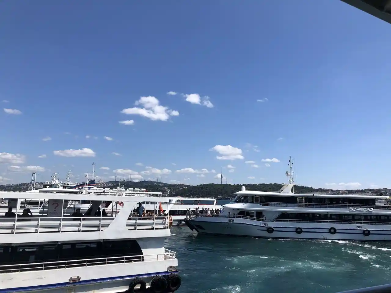 Ferries on the Bosphorus in Istanbul, providing both scenic views and essential transport across the city's European and Asian sides.
