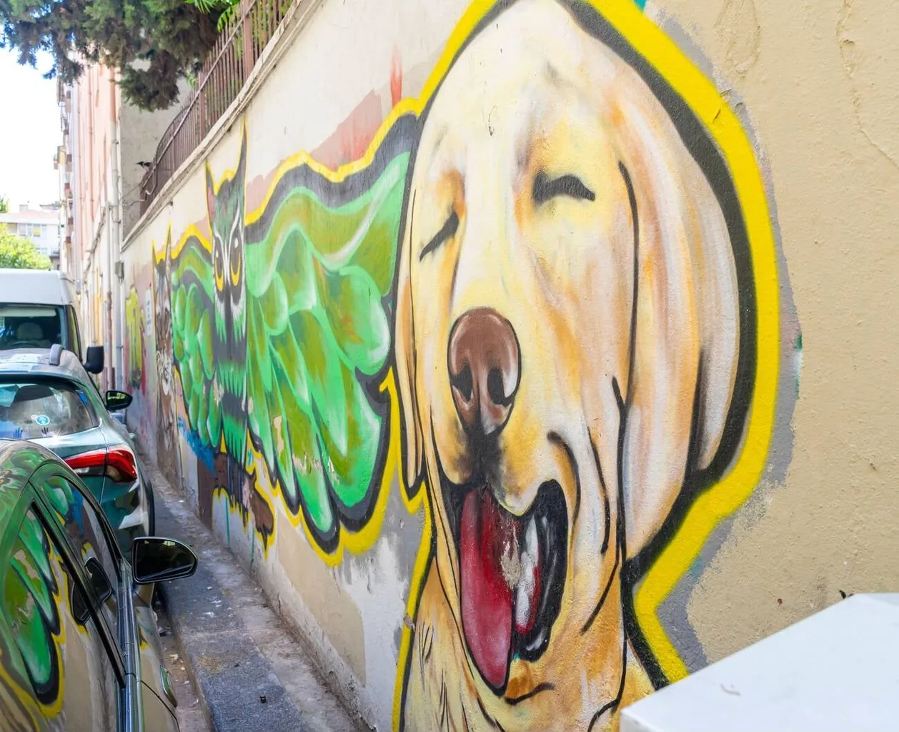Colorful dog graffiti on a wall in the Moda neighborhood of Istanbul.