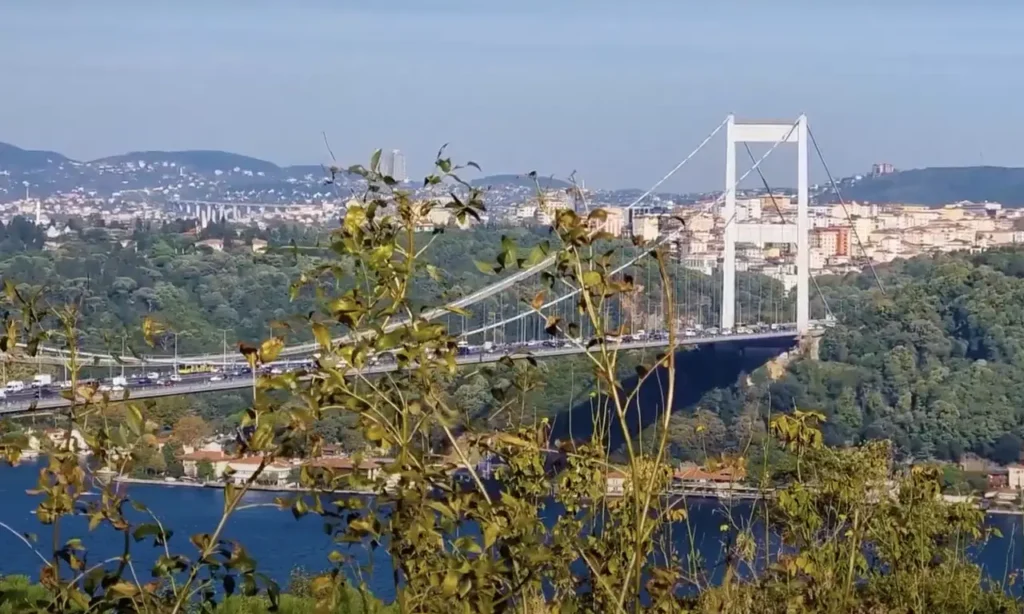 A view of the Bosphorus Bridge from Duatepe Park in Istanbul.