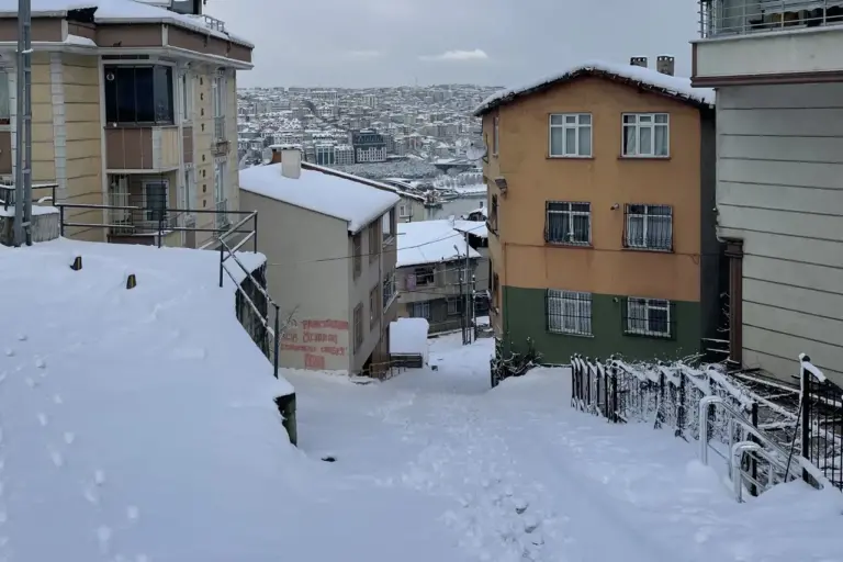 Snow in Istanbul. Beyoglu. Weather in March 2022.