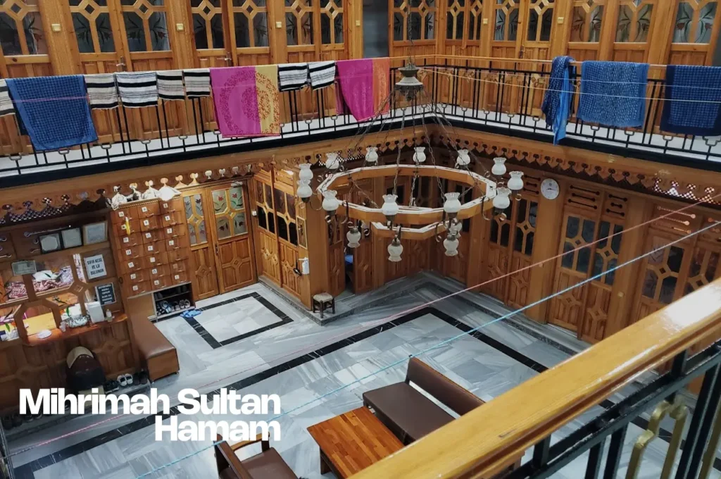 The interior hall of Mihrimah Sultan Hamam, featuring traditional architectural elements.