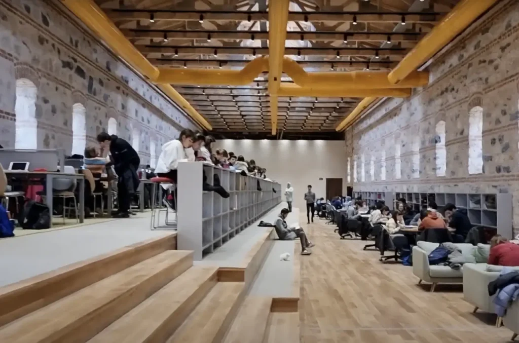The study hall inside Rami Library, with students and readers enjoying a quiet atmosphere.