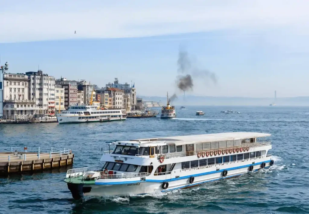 The Bosphorus ferry cruising through Istanbul's scenic waters, showcasing the iconic landmarks and vibrant cityscape.