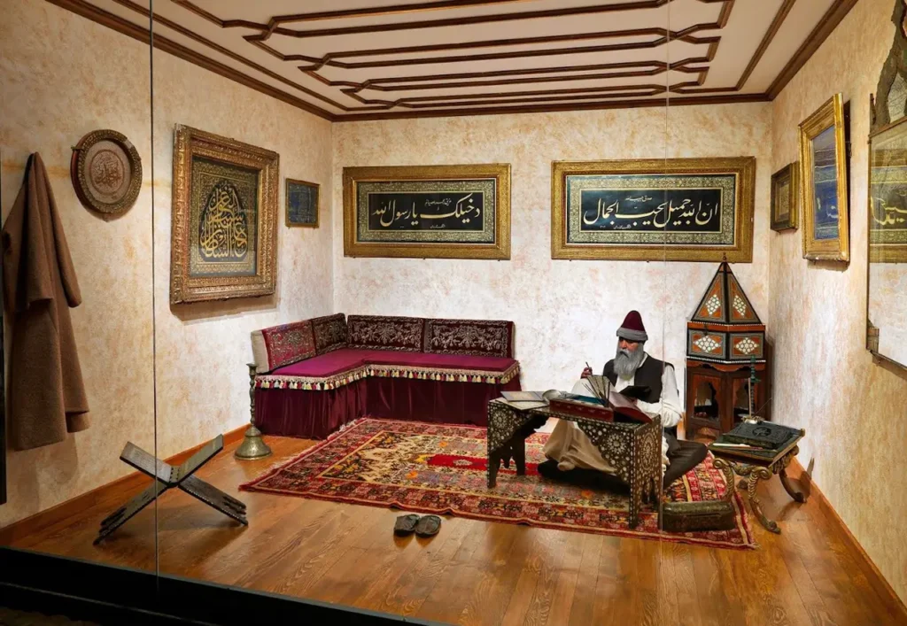 A miniature model of an Ottoman room displayed at the Turkish and Islamic Arts Museum in Istanbul.