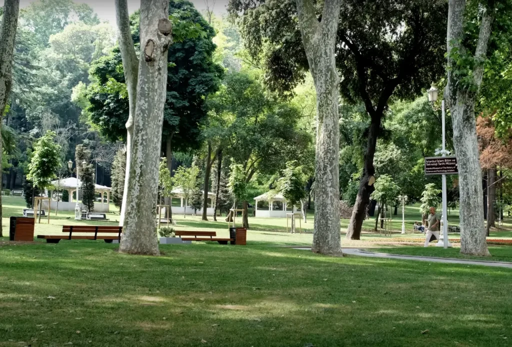 A peaceful view of Gülhane Park in Istanbul, with trees, paths, and natural beauty.