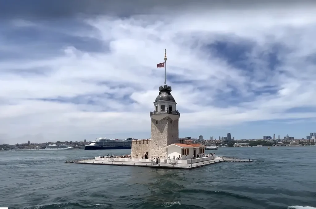 View of Maiden’s Tower from a ferry on the Bosphorus.