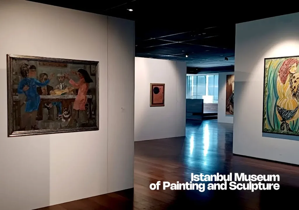 Artworks on display at the Istanbul Museum of Painting and Sculpture, highlighting historical and modern pieces.