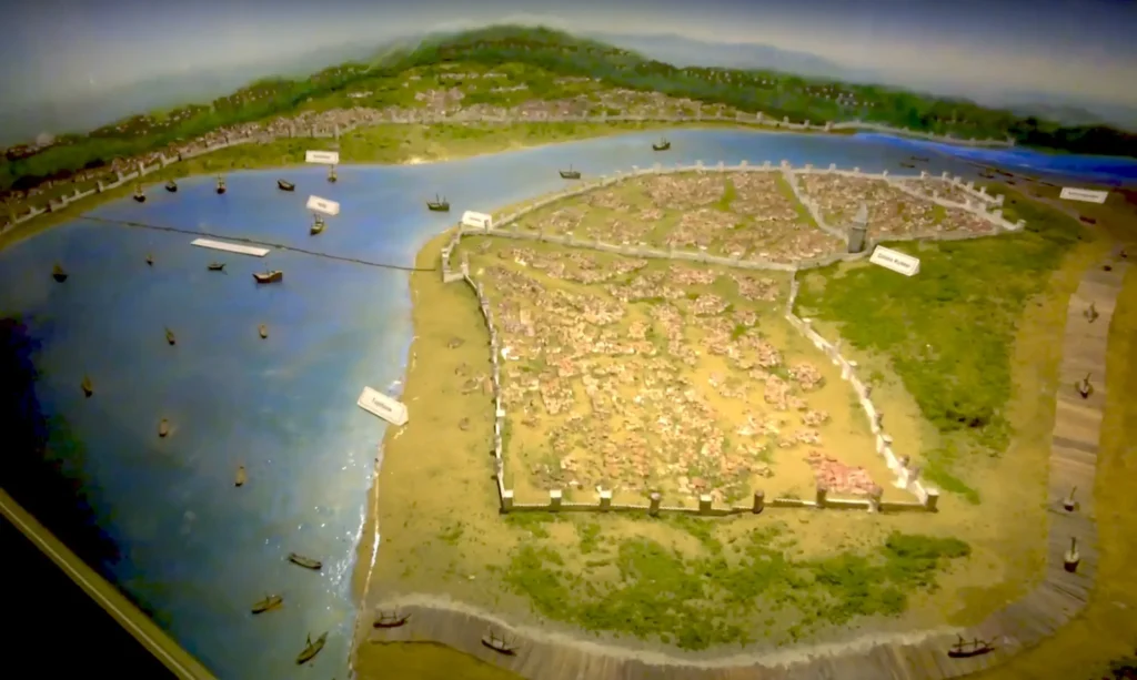 Miniature battlefield diorama on display at the Istanbul Military Museum, showcasing historic military tactics.