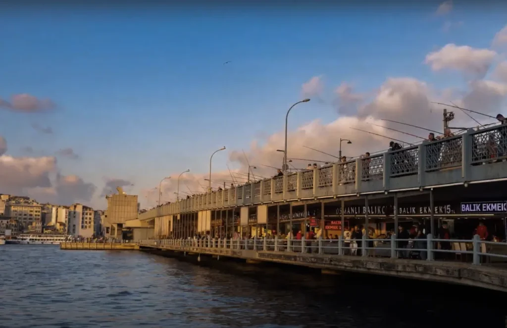 Restaurants along the lower level of Galata Bridge, offering views of the Golden Horn.