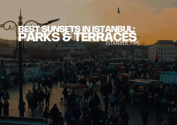 Sunset view from a terrace in Istanbul, overlooking the city’s skyline and Bosphorus.