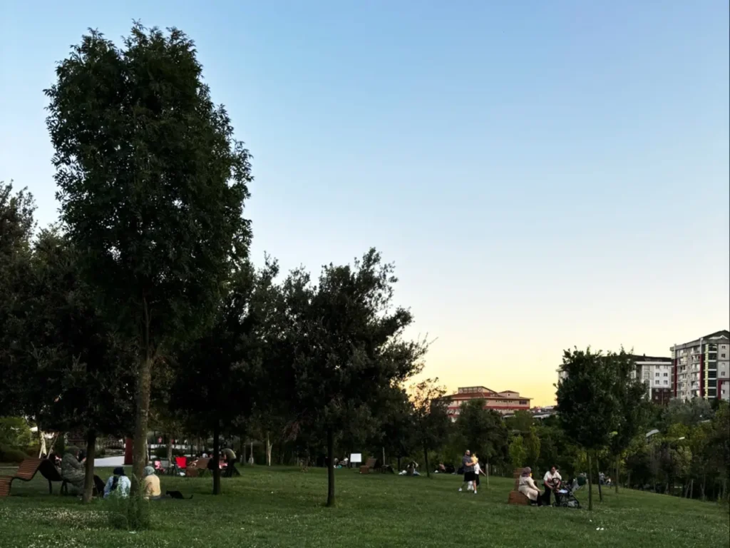 Families picnicking on grass in Beylikdüzü Yaşam Vadisi.