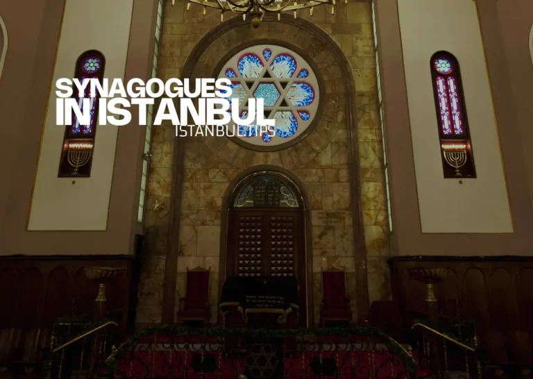 Interior of a historic synagogue in Istanbul, representing the Jewish cultural heritage in the city.