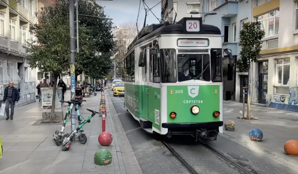 Nostalgia tram running on the Kadıköy-Moda route in Istanbul.