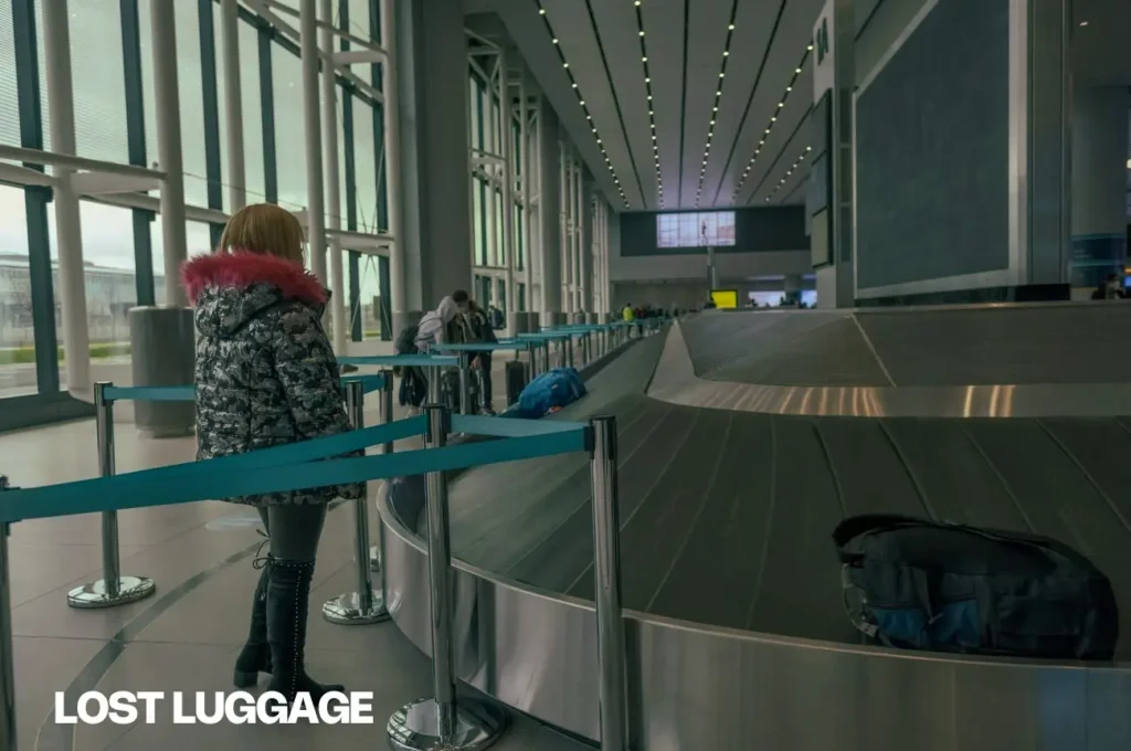 Passengers waiting in line at the luggage claim area in Istanbul Airport.