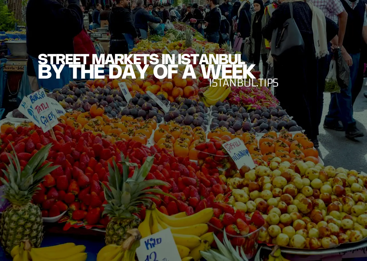 Street market in Istanbul, with vendors selling fresh produce, spices, and local goods.