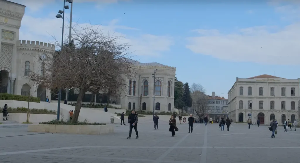 Beyazit Square in Istanbul, with its historic architecture and surrounding trees.