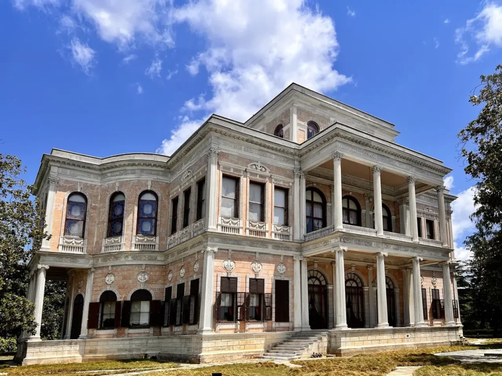 The exterior of Beykoz Mecidiye Pavilion, featuring Ottoman architectural details.