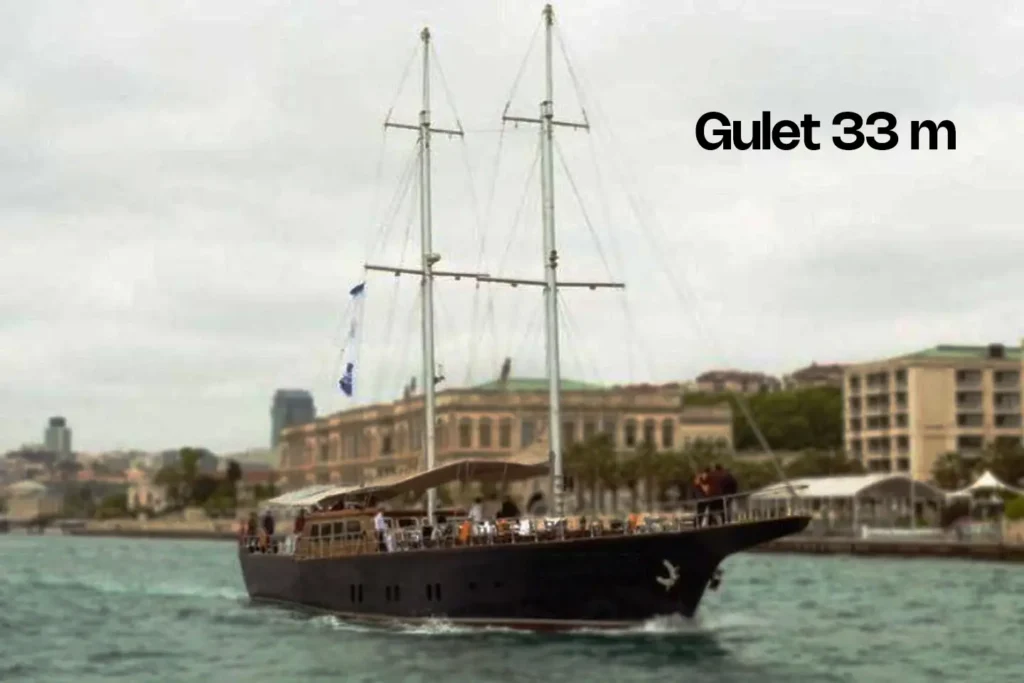 The Gulet 33m, a traditional Turkish sailing yacht for private charters in Istanbul.