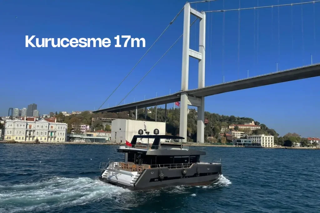 The Kurucesme 17m yacht, available for private charters on the Bosphorus.