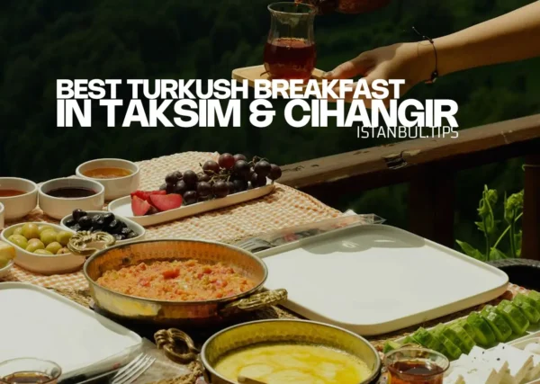 A table filled with traditional Turkish breakfast dishes, including cheeses, olives, and jams.