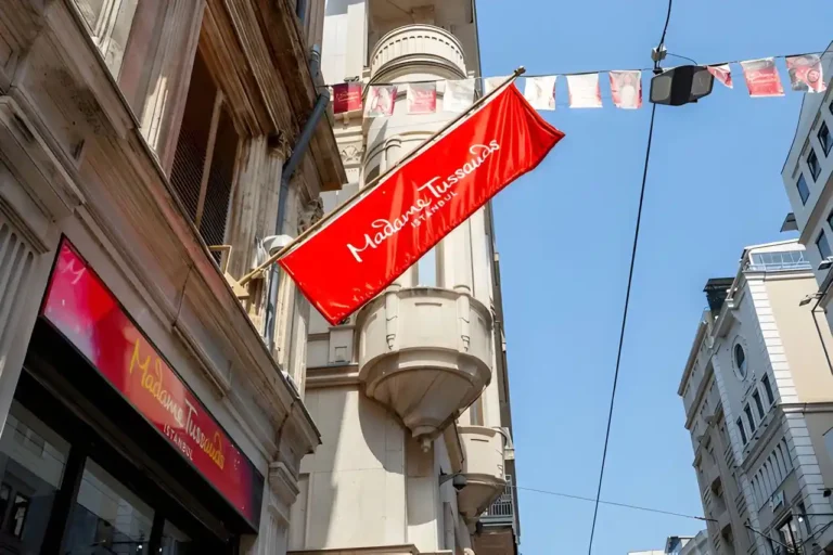 Looking up from below at the entrance of Madame Tussaud's Museum in Istanbul.