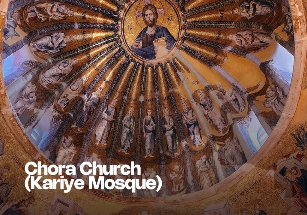 A view of the mosaics inside Chora Church (Kariye Mosque), showcasing intricate Byzantine art.