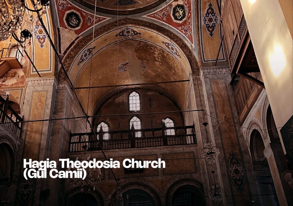 The interior of Hagia Theodosia Church (Gül Camii), a Byzantine church converted into a mosque.