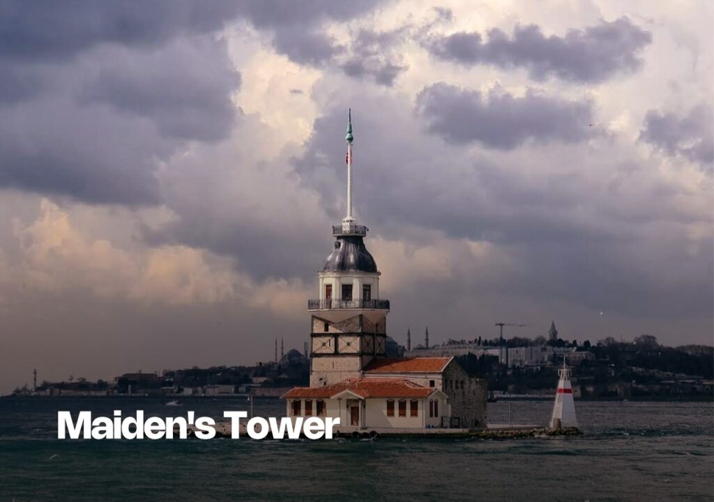 A view of the Maiden's Tower standing on a small islet in the Bosphorus.