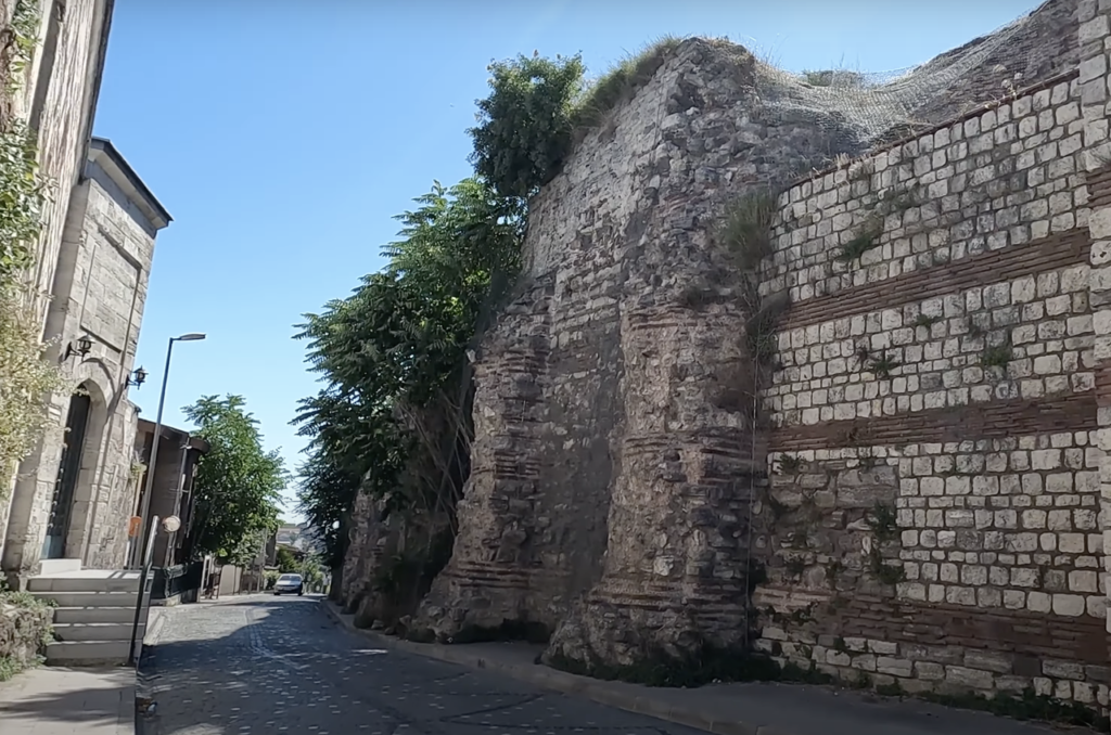 A section of the Theodosian Walls, the ancient fortifications of Byzantine Constantinople.