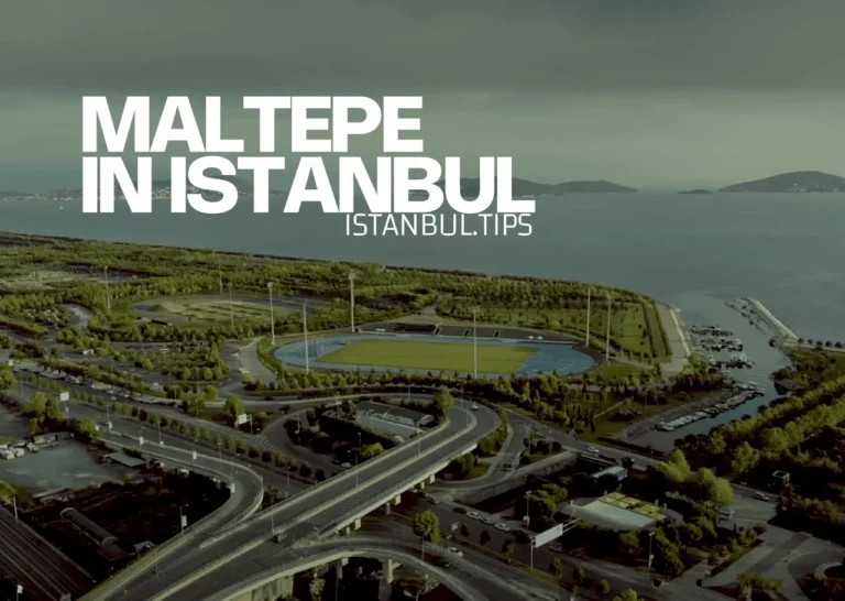 Drone view of İdealtepe in Maltepe, featuring roads, parks, and the Marmara Sea in the distance.