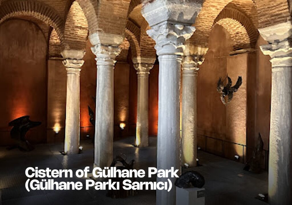 The interior of the Gülhane Park Cistern, a Byzantine-era underground cistern in Istanbul.
