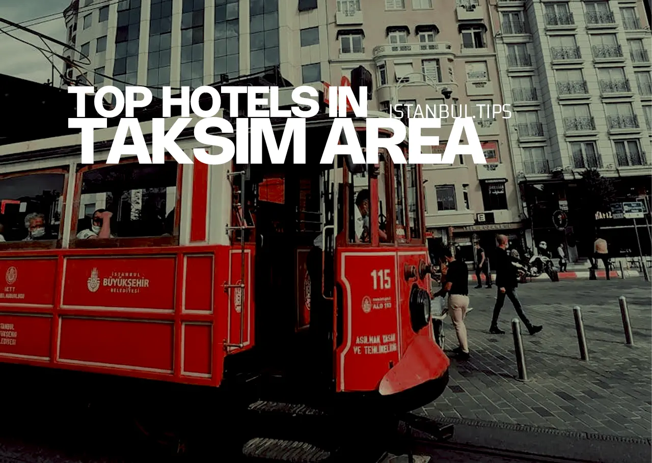 Tram in Taksim, Istanbul, with views of the city center.