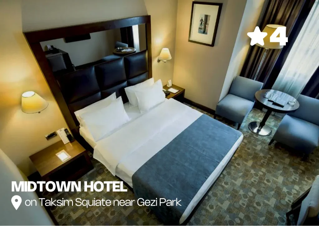 Modern room in Midtown Hotel Taksim with sleek decor.