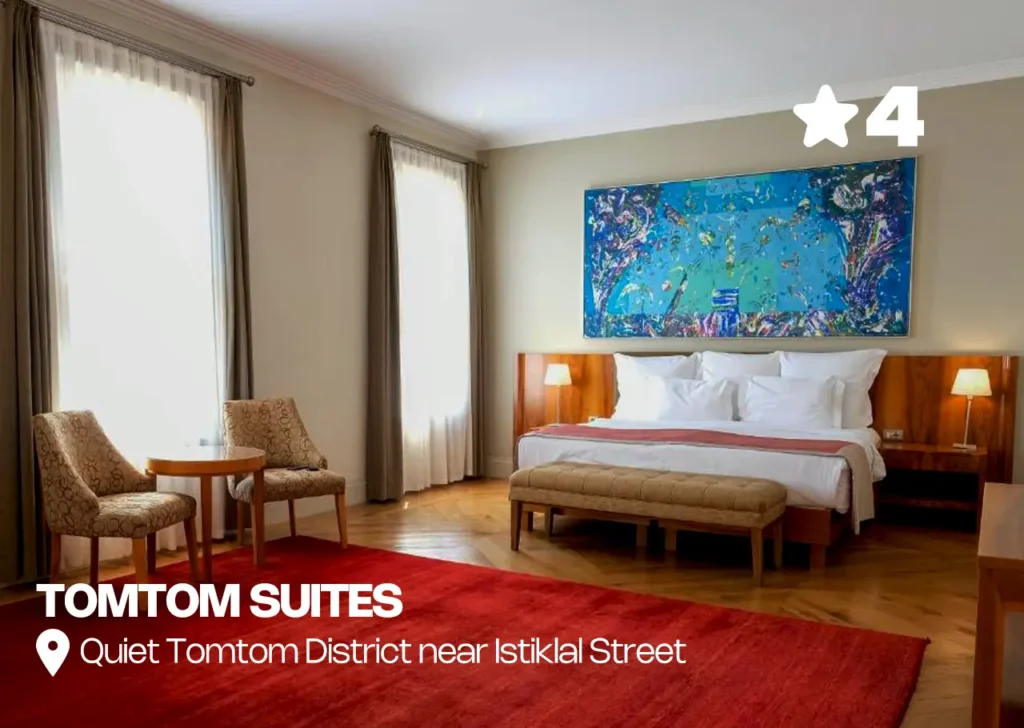 A luxurious room at TomTom Suites, featuring modern design and comfortable amenities.
