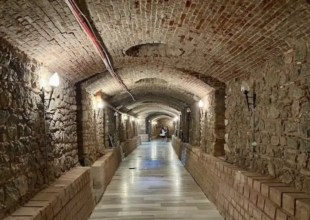 Interior view of Rumeli Han, showcasing the historic and charming architecture of this traditional building in Istanbul.